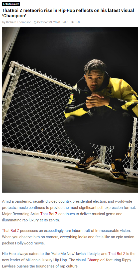 ThatBoi Z meteoric rise in Hip-Hop reflects on his latest visual